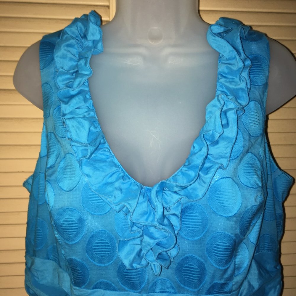 Sandra Darren Turquoise Ruffle Front Dress Size 14